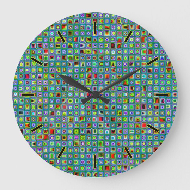 Funky Turquoise Textured Mosaic Tiles Pattern Large Clock (Front)