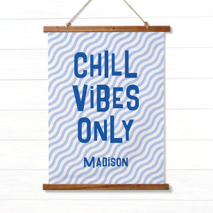 Funky Type Blue Wave Pattern w/ Name Teen Kids Hanging Tapestry