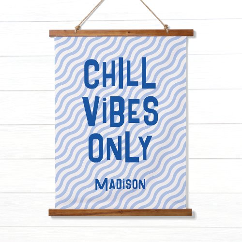 Funky Type Blue Wave Pattern w Name Teen Kids Hanging Tapestry