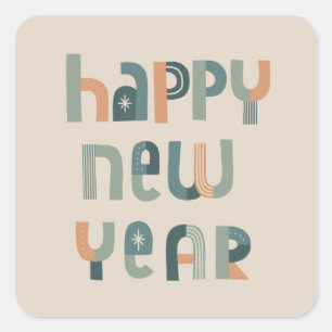Funky Typography Happy New Year design Square Sticker