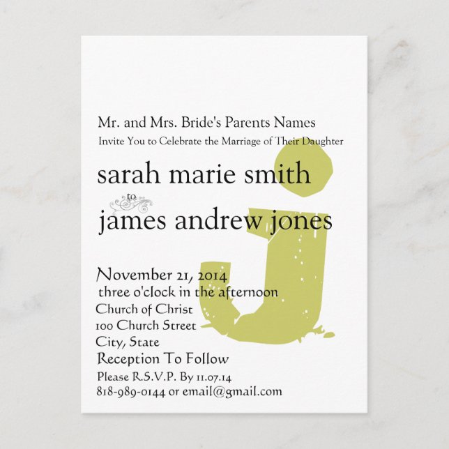 Funky UpBeat Modern Monogram Wedding Invitation (Front)