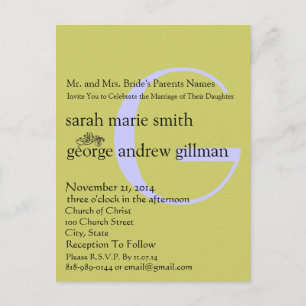 Funky UpBeat Modern Monogram Wedding Invitation Postcard
