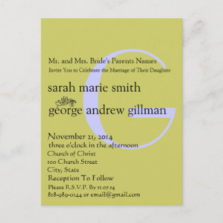 Funky UpBeat Modern Monogram Wedding Invitation Postcard