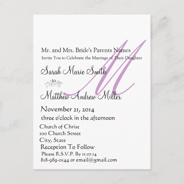 Funky UpBeat Modern Monogram Wedding Invitation Postcard (Front)