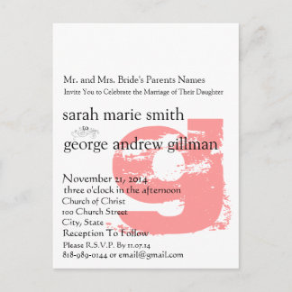 Funky UpBeat Modern Monogram  Wedding Invitation Postcard