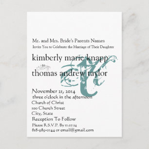 Funky UpBeat Modern Monogram Wedding Invitation Postcard
