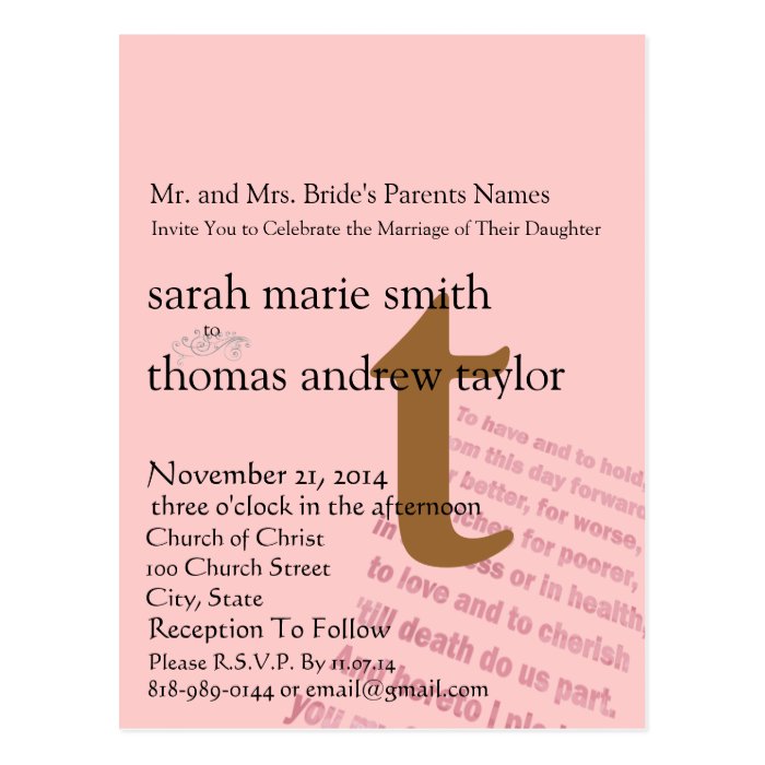 Funky UpBeat Modern Monogram Wedding Invitation Postcards