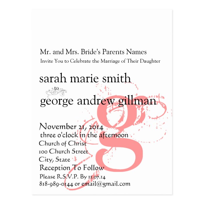 Funky UpBeat Modern Monogram  Wedding Invitation Postcard