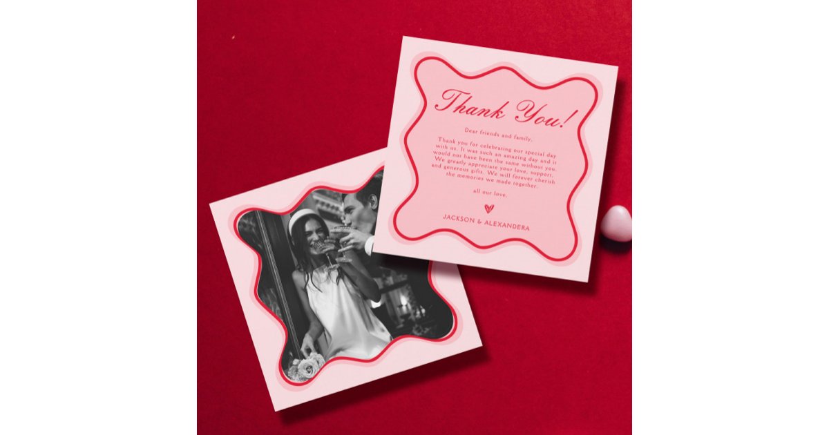 Funky Valentine Photo Red and Pink Wedding Thank You Card | Zazzle