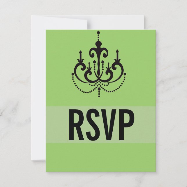 Funky Vegas Style Wedding RSVP Cards, Green Card (Front)