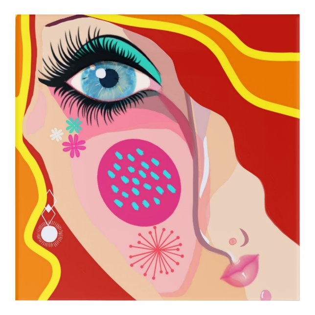 Funky Vibrant Abstract Art Female Face (Front)