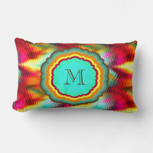 Funky, Vibrant Rainbow Monogram Lumbar Pillow