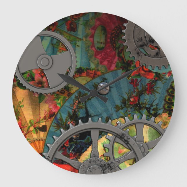 Funky Victorian Pewter Steampunk Large Clock (Front)