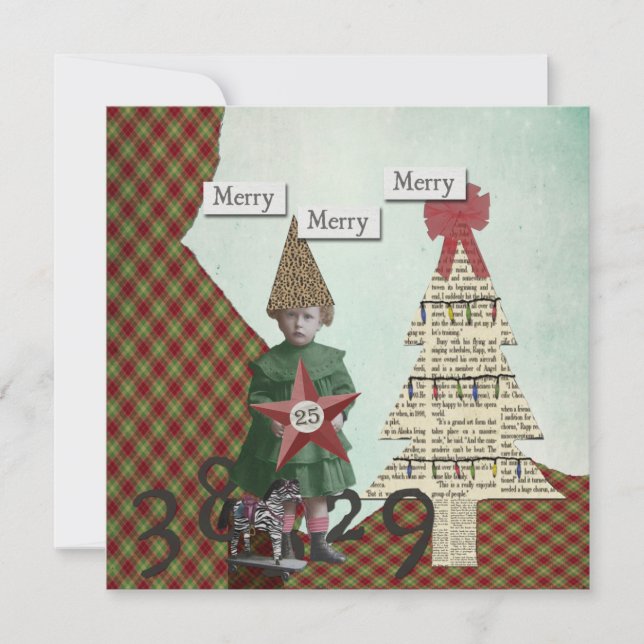 Funky Vintage Christmas Collage Christmas Card (Front)