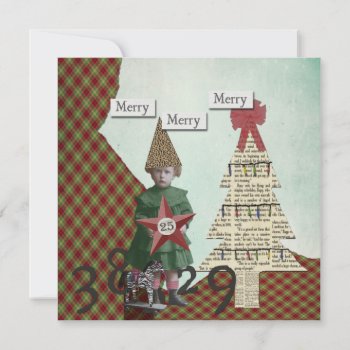 Funky Vintage Christmas Collage Christmas Card by gidget26 at Zazzle