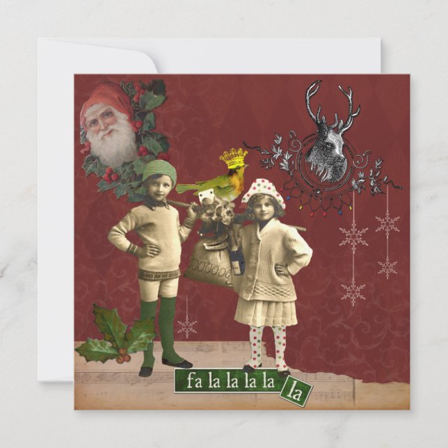 Funky Vintage Christmas Collage Christmas Card (Front)