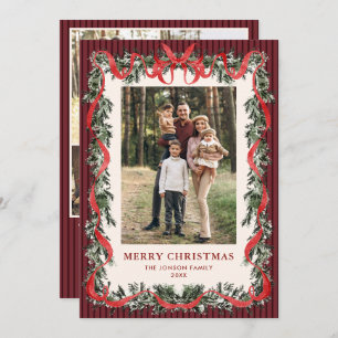 Funky Vintage Christmas Red Bow Coquette5 Photo Holiday Card