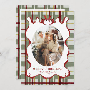Funky Vintage Christmas Red Bow Coquette5 Photo Holiday Card