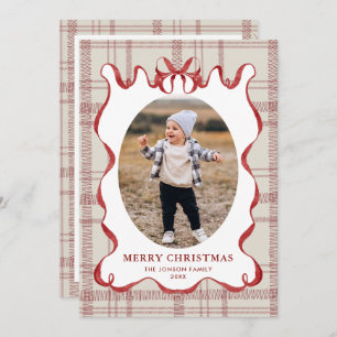 Funky Vintage Christmas Red Bow Coquette5 Photo Holiday Card