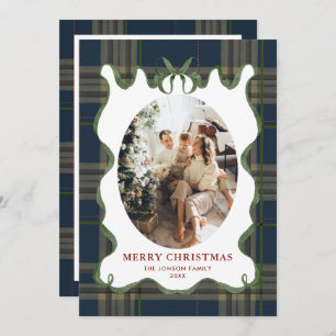 Funky Vintage Christmas Red Bow Coquette5 Photo Holiday Card