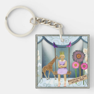 Funky Vintage Kid Altered Art Collage Keychain