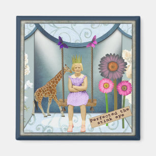 Funky Vintage Kid Altered Art Collage Magnet