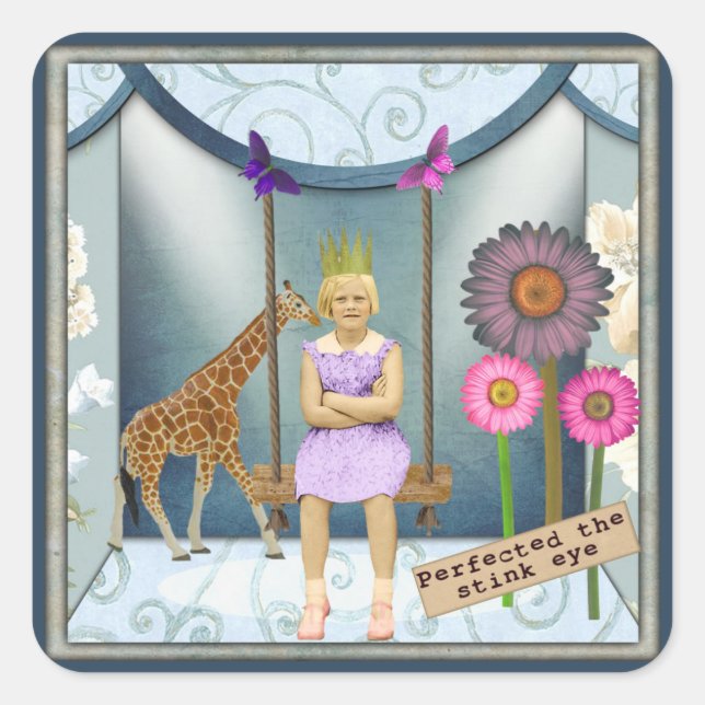 Funky Vintage Kid Altered Art Collage  Square Sticker (Front)