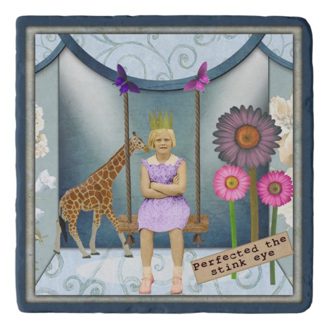 Funky Vintage Kid Altered Art Collage  Trivet (Front)