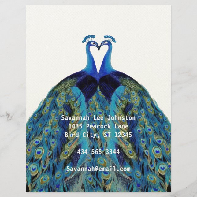 Funky Vintage Peacocks Kissing Letterhead (Front)