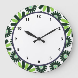 funky vintage retro green flower round clock