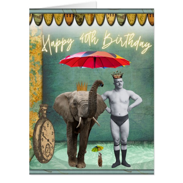 Funky Vintage Strongman 40th Birthday BIG Card (Front)