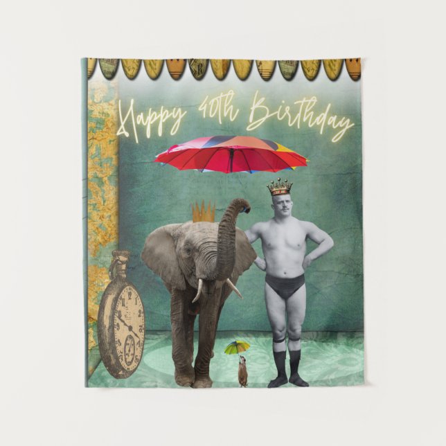 Funky Vintage Strongman 40th Birthday  Tapestry (Front)