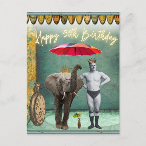 Funky Vintage Strongman 50th Birthday  Postcard