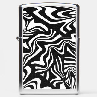 Funky Warped Black and White Abstract Line Art Zippo Lighter