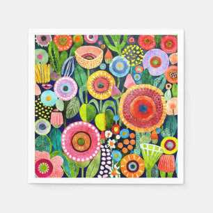 Funky Watercolor Flowers Pattern Napkins
