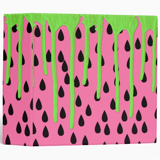 Funky Watermelon Neon Green Paint Drips 3 Ring Binder (Front/Spine)
