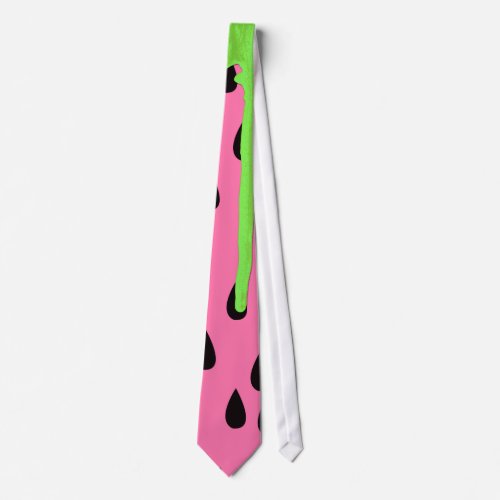 Funky Watermelon Neon Green Paint Drips Tie