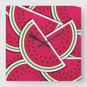 Funky watermelon wedges square wall clock