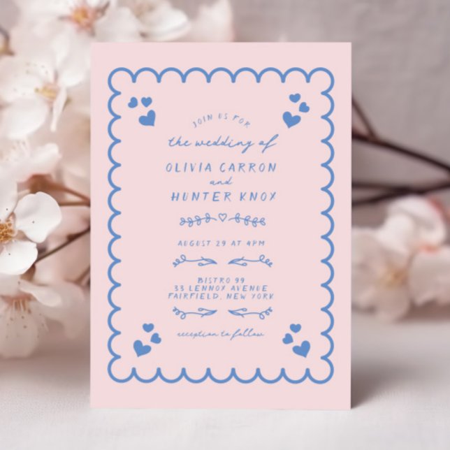 Funky Wave Doodle Illustrated Hand Written Wedding Invitation (Creator Uploaded)