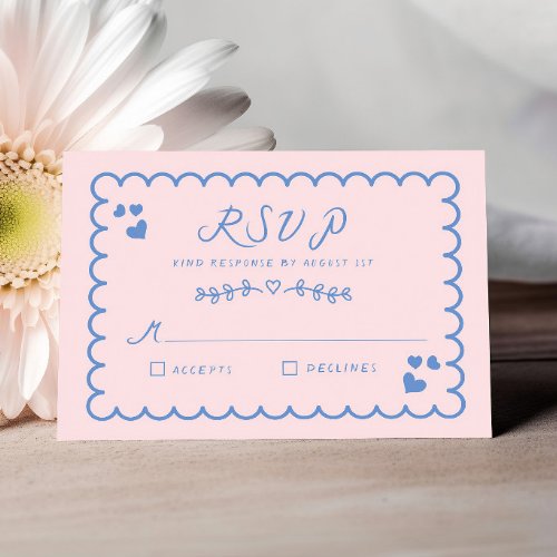 Funky Wave Doodle Illustrated Hand Written Wedding RSVP Card