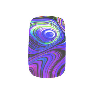 Funky Waves Blue Green Red Minx Nail Art