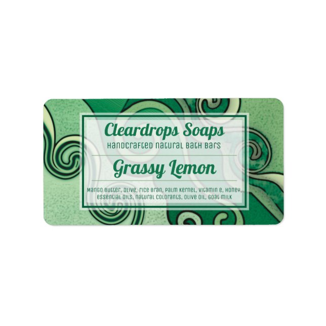 Funky waves green handmade soap personalized label (Front)