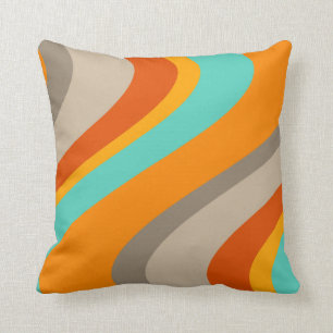 Funky Waves Retro Pillow - orange and teal