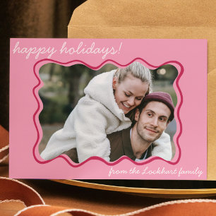 Funky Wavy Hand Drawn Whimsical Border Photo  Holiday Card