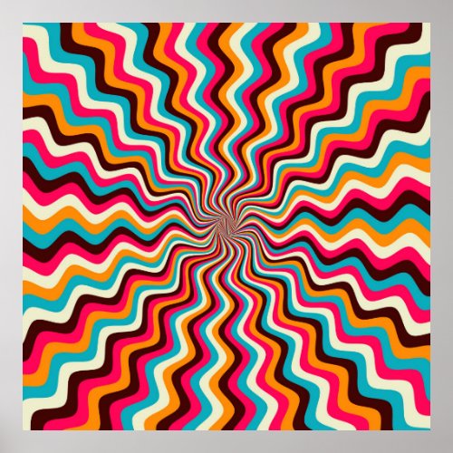 Funky wavy multicolored sunburst background art 7 poster
