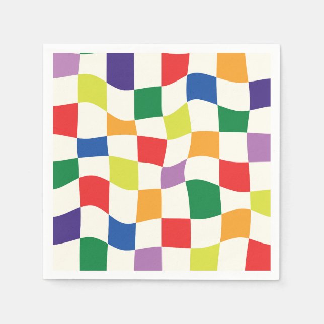 Funky Wavy Rainbow Warped Checkerboards  Napkins (Front)