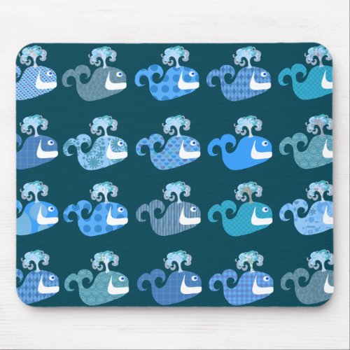 Funky Whales Pattern Fun Cartoon Art Mouse Pad
