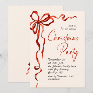 Funky Whimsical Christmas Red Bow Holiday Party Invitation