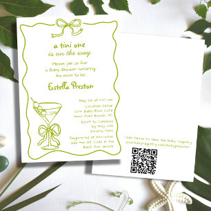 Funky Whimsical Green Martini QR Code Baby Shower Invitation