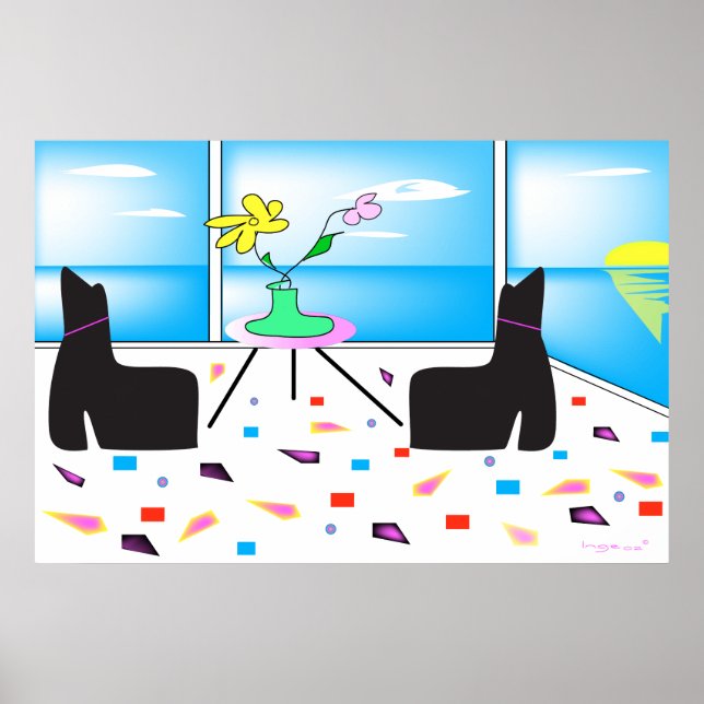 Funky Whimsical Ocean View Colorful Poster (Front)